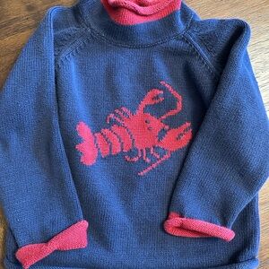 Navy and Red Lobster roll neck Sweater